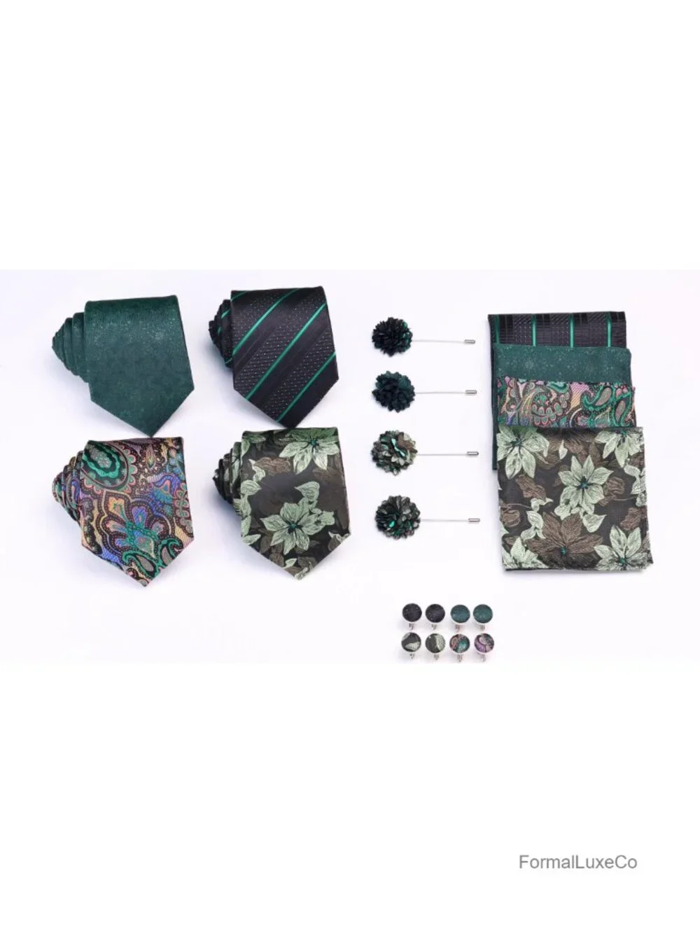 Men's Tie & Cufflinks Set with Lapel Pin & Pocket Square, Formal Wear